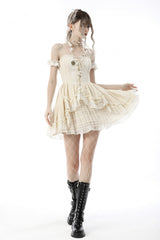 Apricot Short Sleeves Multi-Layered Ruffled Lace Women's Steampunk Slip Graduation Dress - Product - 6