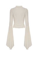 White V Collar Ruffled Long Trumpet Sleeves Women's Steampunk Blouse - Product - 12