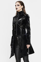 Black Rivet Bright Leather Zipper Long Womens Punk Coat - Product - 2
