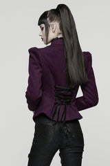 Purple Stand Collar Long Sleeves Embroidered Lace-Up Zippered Women's Gothic Jacket - Product - 3