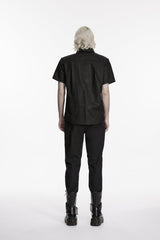 Black Rings  Lapel Collar Short Sleeves Men's Punk Shirt - Product - 3
