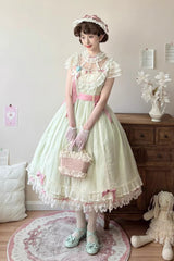 Green [Sakura’s Spring Resonance] Sleeveless Ruffled Bow Sweet Lolita Jsk Dress (Long Version) - Green - 1