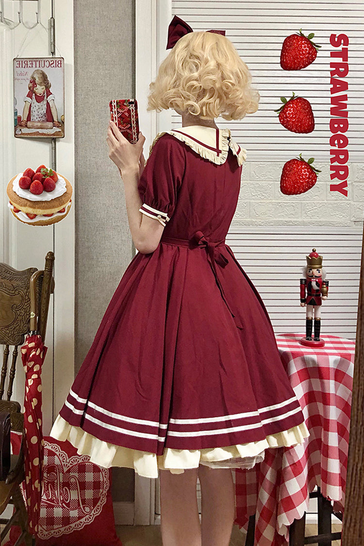 Little Sea Whale Navy Sailor Short Sleeves Sweet Lolita OP Dress 3 Colors - Product - 7