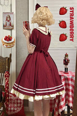 Little Sea Whale Navy Sailor Short Sleeves Sweet Lolita OP Dress 3 Colors - Product - 7