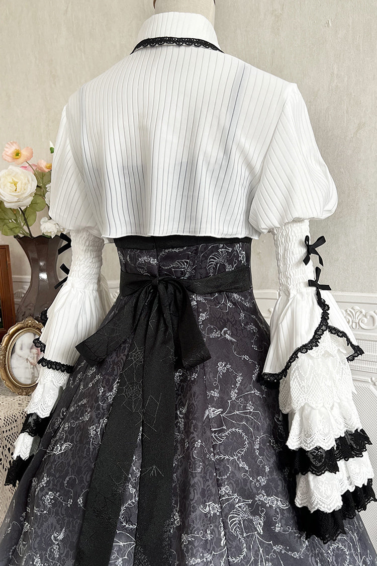 Black/White Print Bone Magic Ruffle Cardigan Lace Classic Gothic Princess Lolita Jsk Dress - Product - 14