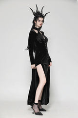 Black Long Sleeves Cut-Out Lace-Up Women's Gothic Side Slit Velvet Party Dress Wedding Dress - Product - 6