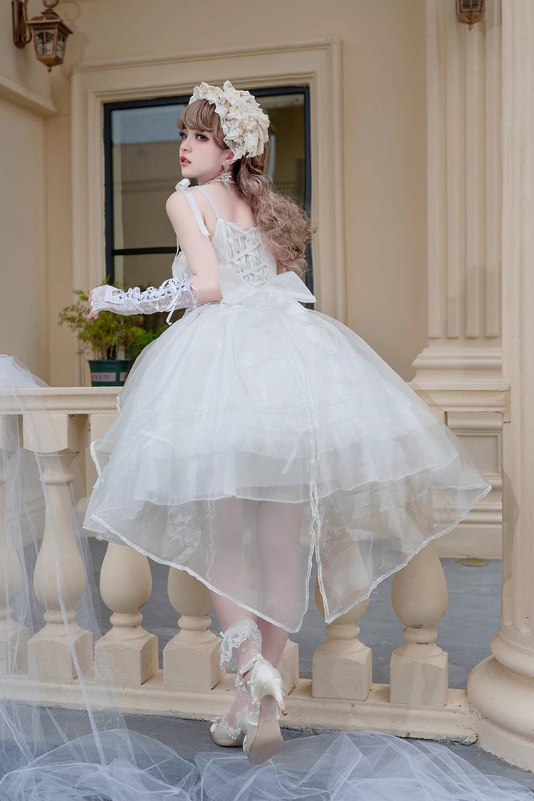 White Sleeveless Ruffle Sleeping Garden Hanayome Bowknot Sweet Lolita Jsk Dress - Product - 7