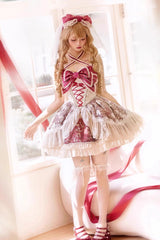Red [Lilibet] Print Ruffle Cardigan Bowknot Lace Fishbone Sweet Lolita Dress - Product - 6