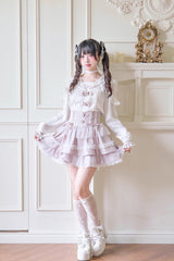 Sweet Print Ruffle Lace Lace-Up Jirai Kei Skirt 3 Colors - Product - 3