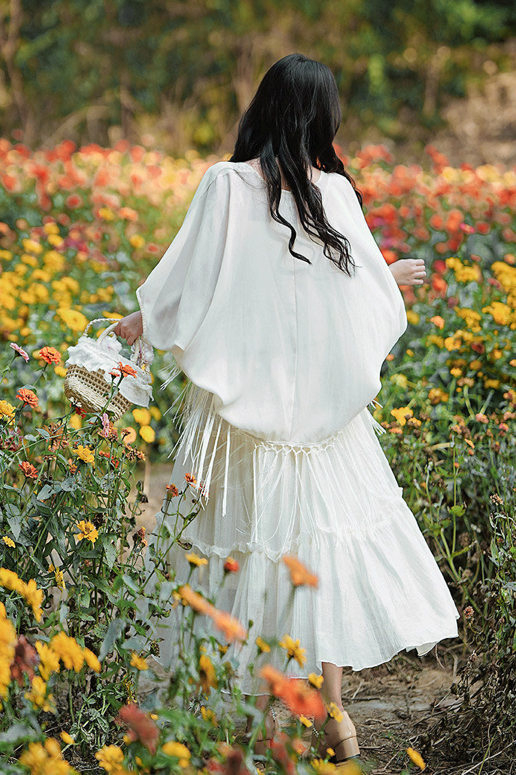 Apricot Bohemian Style Sleeveless Ruffled Embroidered Sweet Lolita Skirt Set - Product - 8