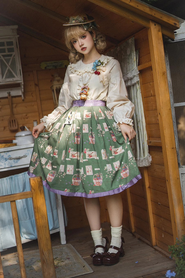 Forest Illustrated Book Watercolor Picture Book Print Sweet Elegant Lolita Skirt 3 Colors - Product - 6