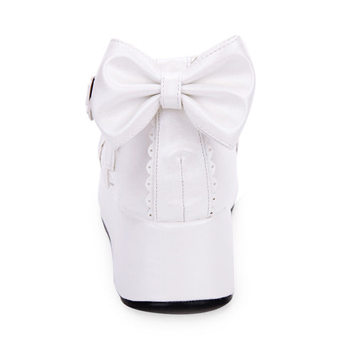 Cute Round Toe Shallow Mouth Bowknot Middle Heels Lolita Shoes - Product - 9