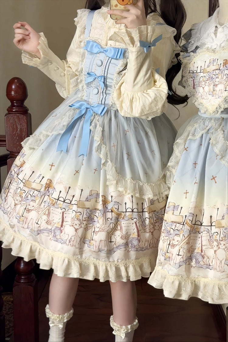 [Angel Lamb] Sleeveless Printed Ruffled Bow Sweet Lolita Jsk Dress 3 Colors - Product - 8