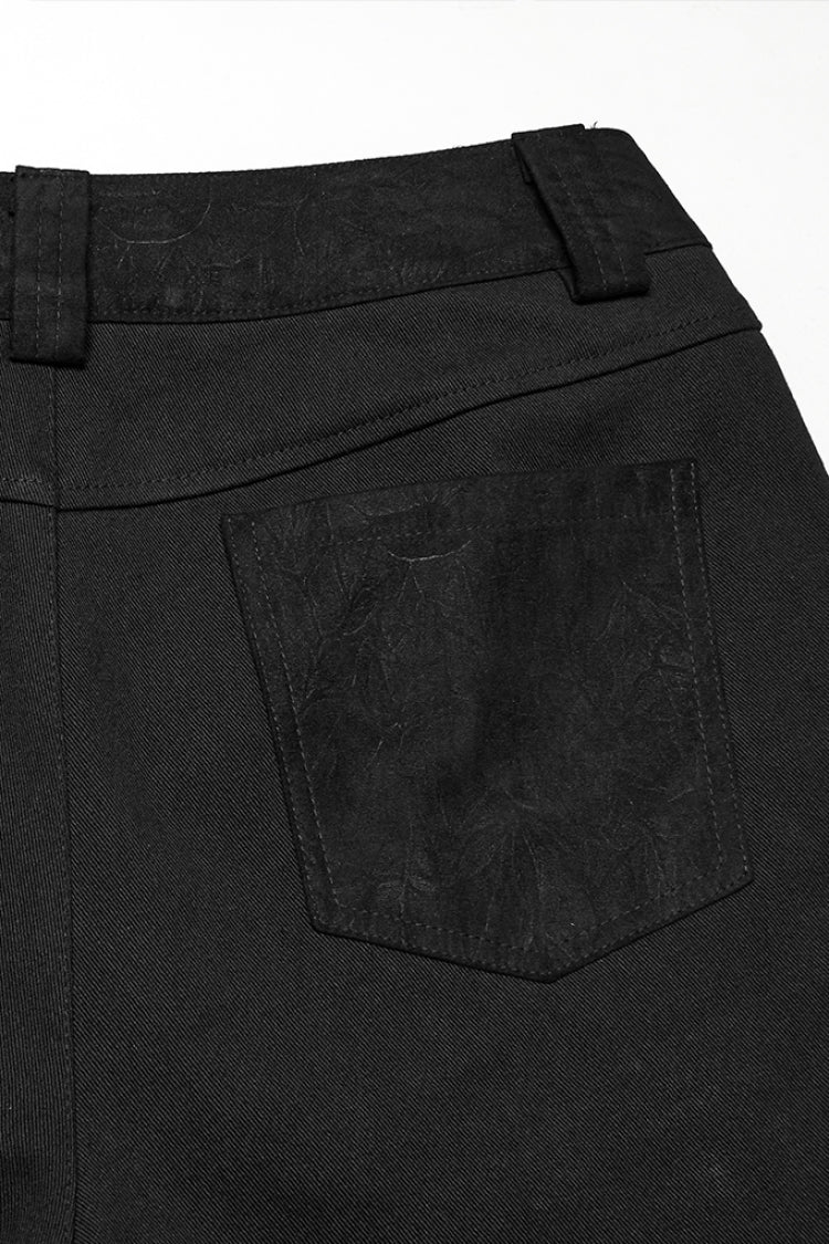 Black Eyelet Ripped Men's Punk Straight Pants - Product - 8