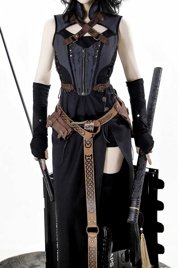 Black [Shadow Wasteland] Sleeveless Lace-Up Zipper Punk Lolita Dress - Product - 5