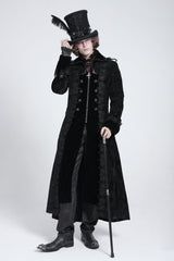 Black Lapel Collar Embroidery Zipper Men's Gothic Handsome Coat - Product - 8