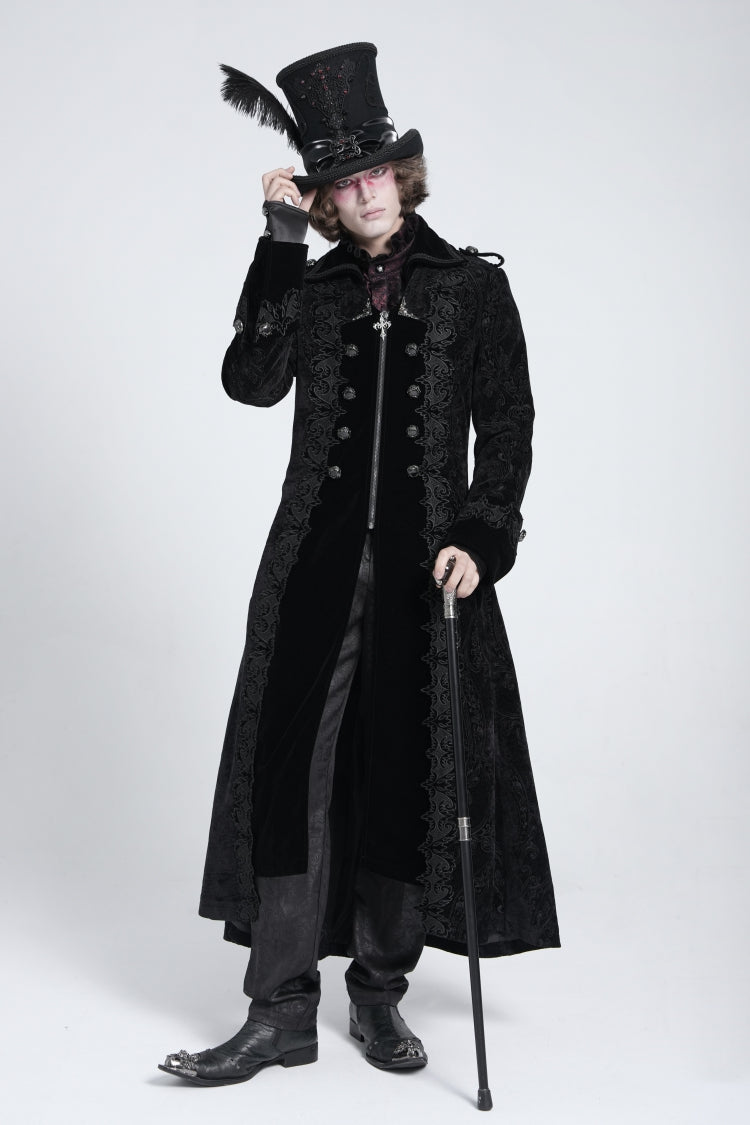 Black Lapel Collar Embroidery Zipper Men's Gothic Handsome Coat - Product - 8
