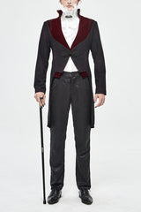 Black And Red Retro Embroidered Mens Gothic Coat - Black/Red - 1