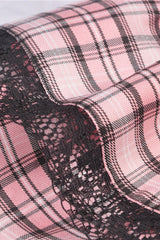 Pink Rock Heart Plaid Double-Layered Ruffled Women's Lolita Mini Skirt with Lace Hem - Product - 17
