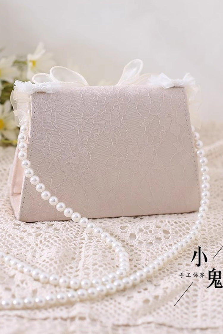 Ivory Bowknot Lace Pearl Chain Sweet Elegant Princess Lolita Crossbody Bag - Product - 5