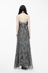Punk Wedding Embroidery Smoky Pattern Sexy  Silk Chiffon Halter Womens Dress - Product - 4