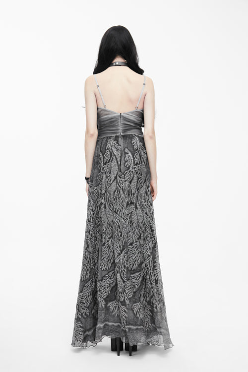 Punk Wedding Embroidery Smoky Pattern Sexy  Silk Chiffon Halter Womens Dress - Product - 4