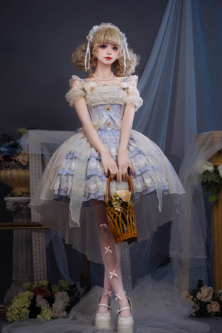 [Tears of Rose] Sleeveless Multi-Layered Ruffle Cardigan Bowknot Lace Sweet Ballet Lolita Jsk Dress 2 Colors - Product - 7
