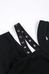 Black Off Shoulder Straps Short Sleeves Cut-Out Women's T-Shirt - Product - 15