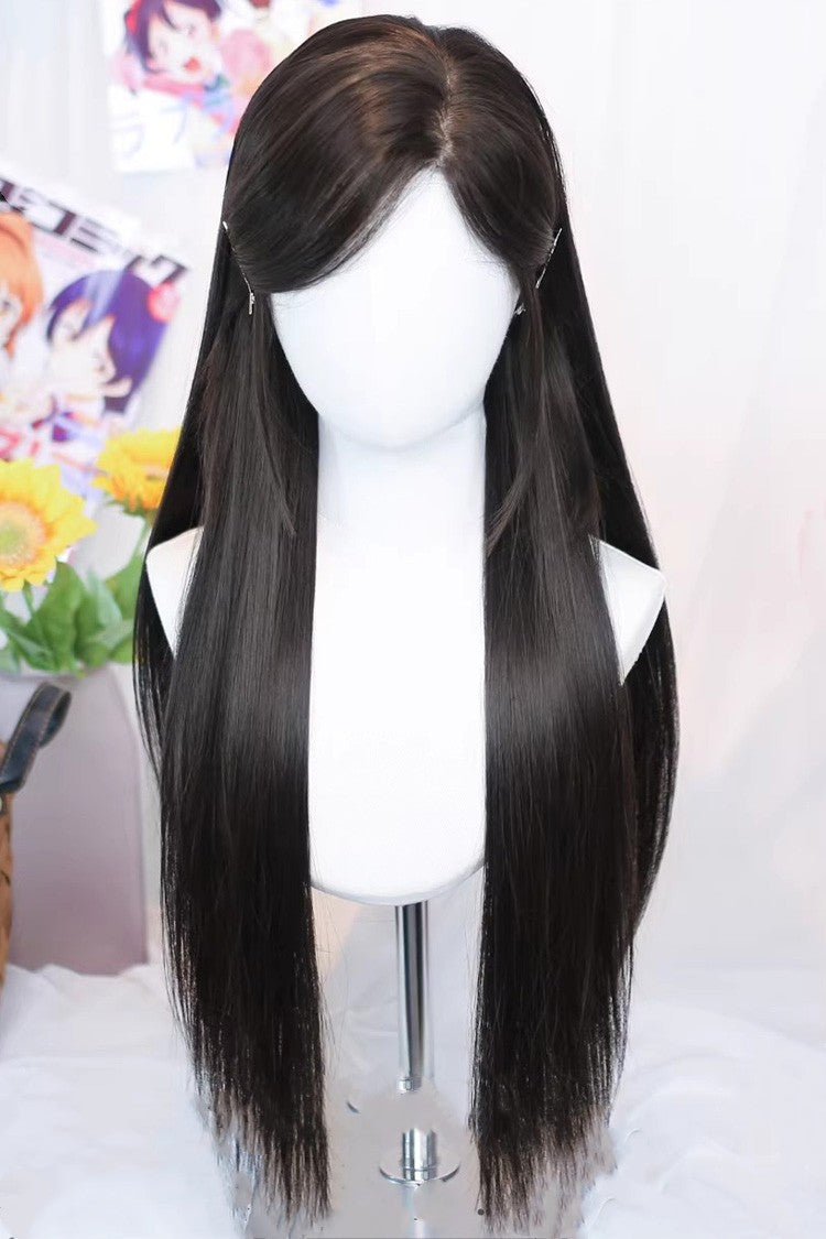 Sweet Daily Long Straight Lolita Wig with Side Part Bangs 2 Colors - Product - 4