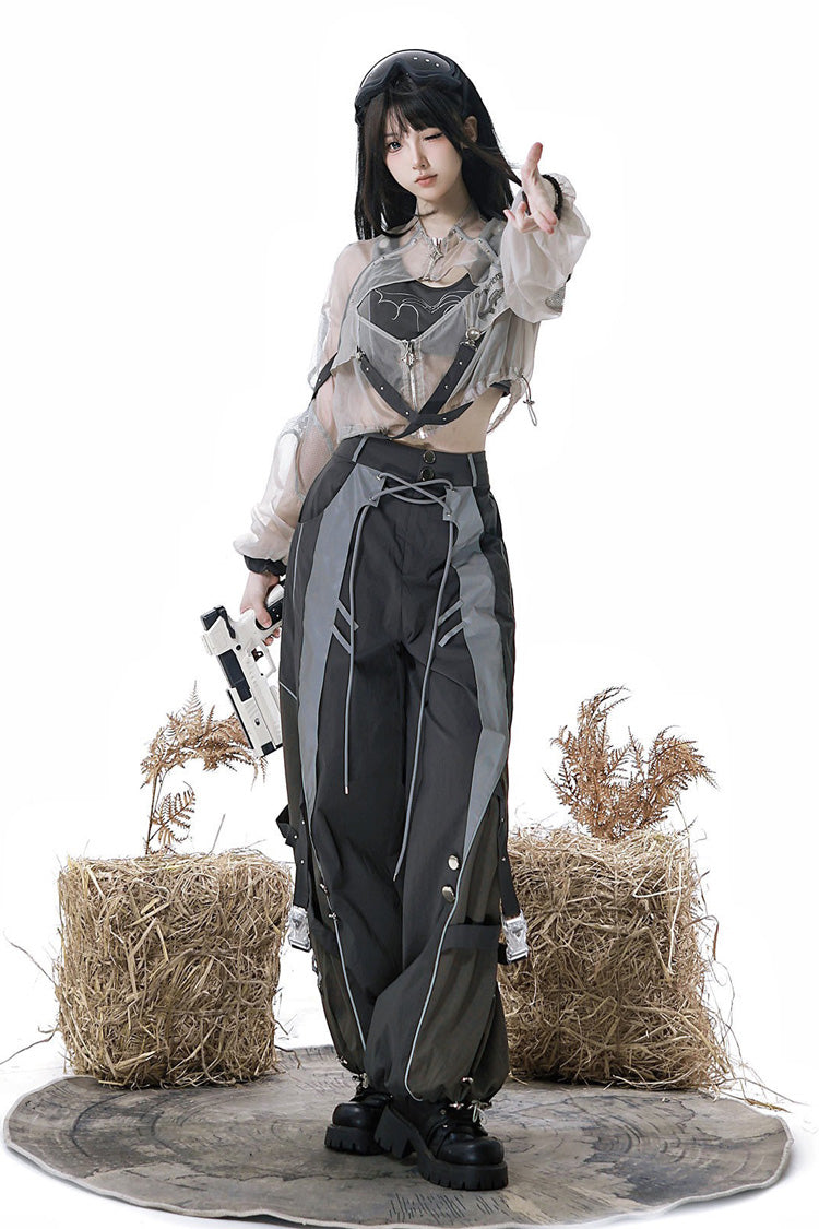 Black [Infinite Battlefield] Long Sleeves Printed Techwear Style Gothic Handsome Ouji Lolita Set - Black(Set) - 1