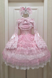 Pink Sugar Heart Knot Multi-Layered Ruffled Bow Lace Sweet (Dress Only) front view
