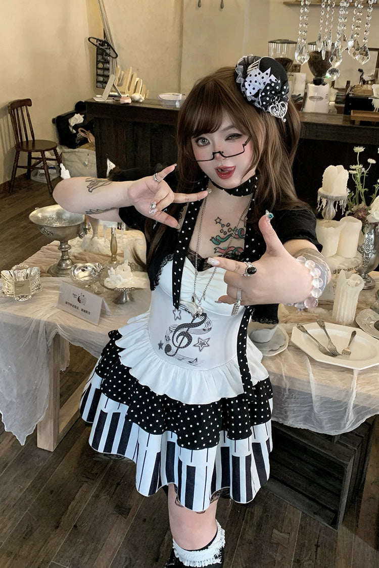 Multi-Color Halterneck Sleeveless Piano Key Music Note Printed Ruffled Lace Plus Size Japanese Sweet Lolita Jsk Dress - Product - 8