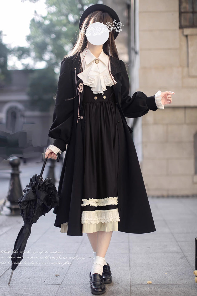 Black [Hathaway] Ruffle Bowknot Lace Elegant Lolita Jumper Dress - Product - 4