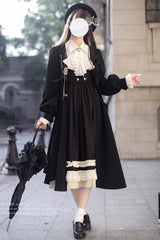 Black [Hathaway] Ruffle Bowknot Lace Elegant Lolita Jumper Dress - Product - 4