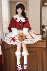 Red/White [Red Vow] Stand Collar Long Sleeves Multi-Layered Ruffled Bow Sweet Lolita Dress - Product - 11