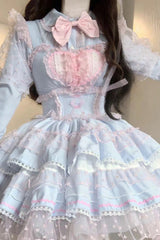 Pray for Dopamine Multi-layer Ruffle Lace Sweet Lolita Jsk Dress 5 Colors - Blue/Pink - 6