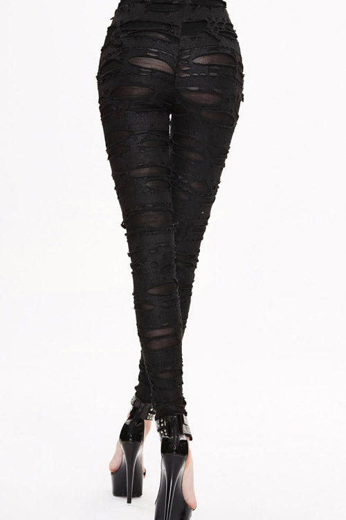 Black Leather Broken Holes Coated Knit Womens Pants - Product - 4
