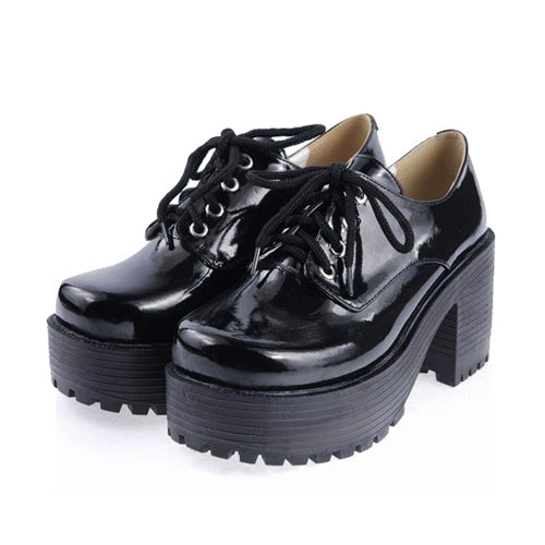 Black Round Toe Army Style Platform Classic Lolita Shoes - Black - 1