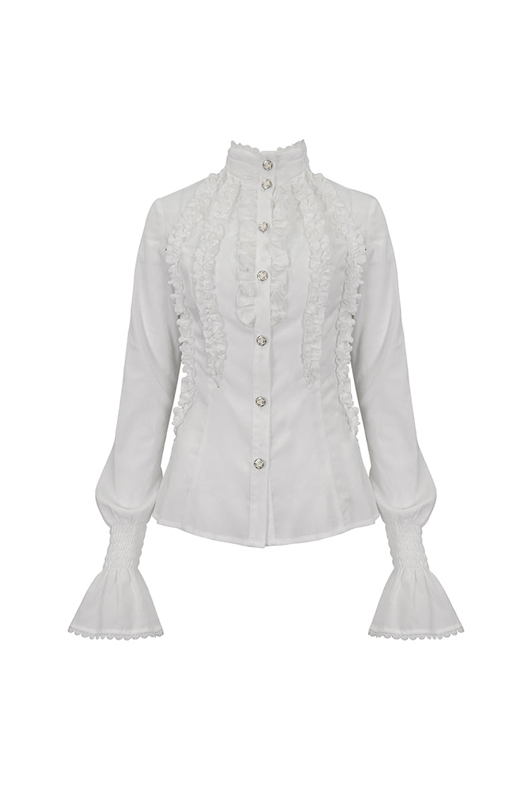 White Stand Collar Ruffled Women's Gothic Shirt - Product - 5