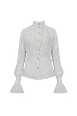 White Stand Collar Ruffled Women's Gothic Shirt - Product - 5