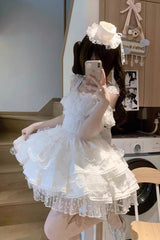 White Pray Multi-Layered Bowknot Lace Sweet Lolita Dress - Product - 9