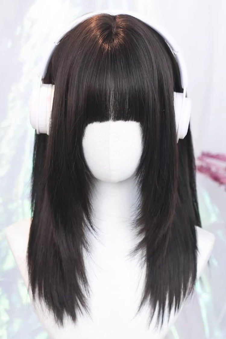 Curtain Bangs Straight Sweet Japanese Lolita Wig 3 Colors - Cool-Black-Tea-Brown - 2