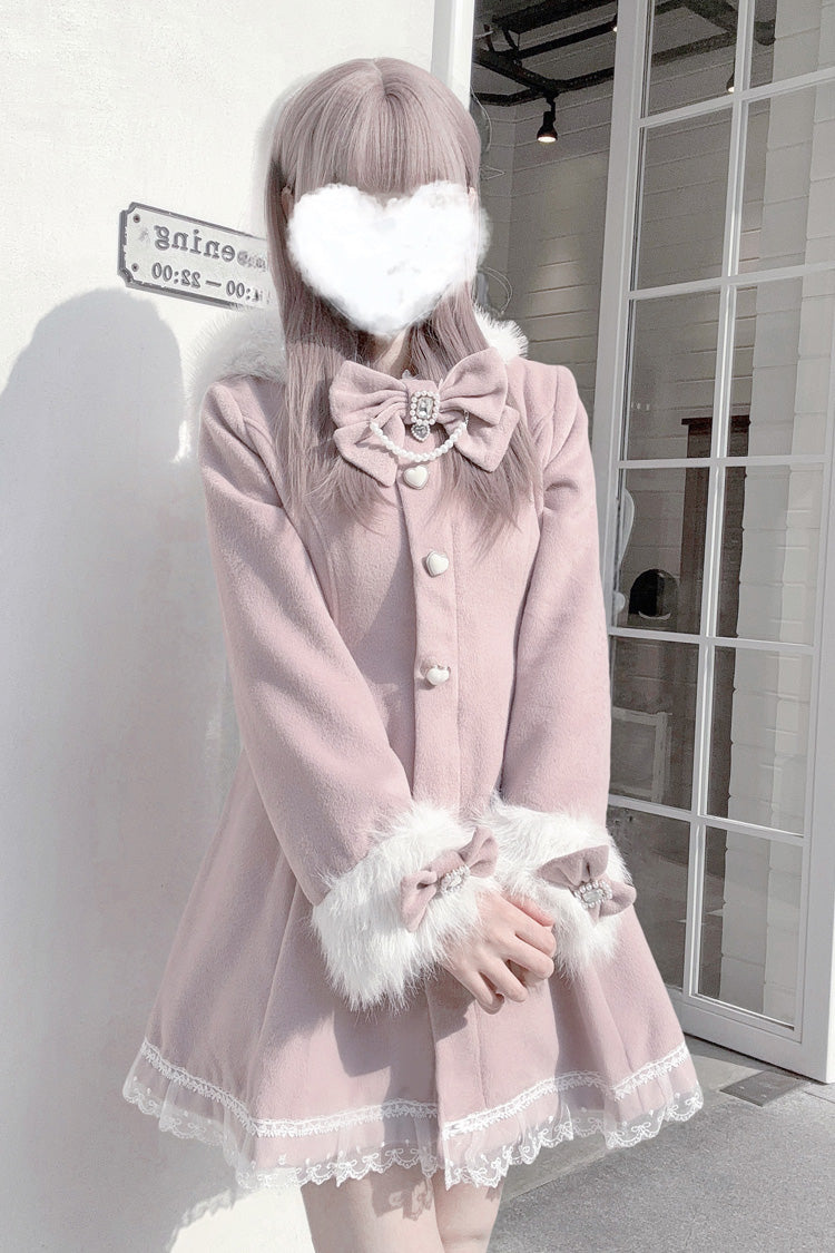 Pink Long Sleeves Bowknot Rabbit Ears Detachable Hooded Japanese Jirai Kei Coat - Product - 6