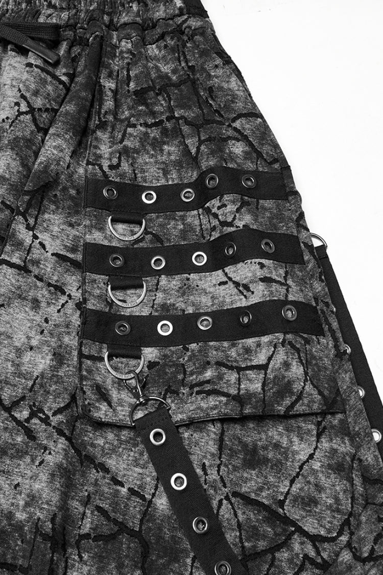 Black/Grey Tie-dyed Sagging Men's Punk Pants with Staps - Product - 6