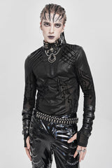Black Long Sleeves Circuit Board Print Men's Punk Blouse - Black - 1
