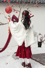 Red Long Sleeves Ruffle Embroidery Bowknot Lace Classic Chinese Style Elegant Lolita Dress - Product - 12