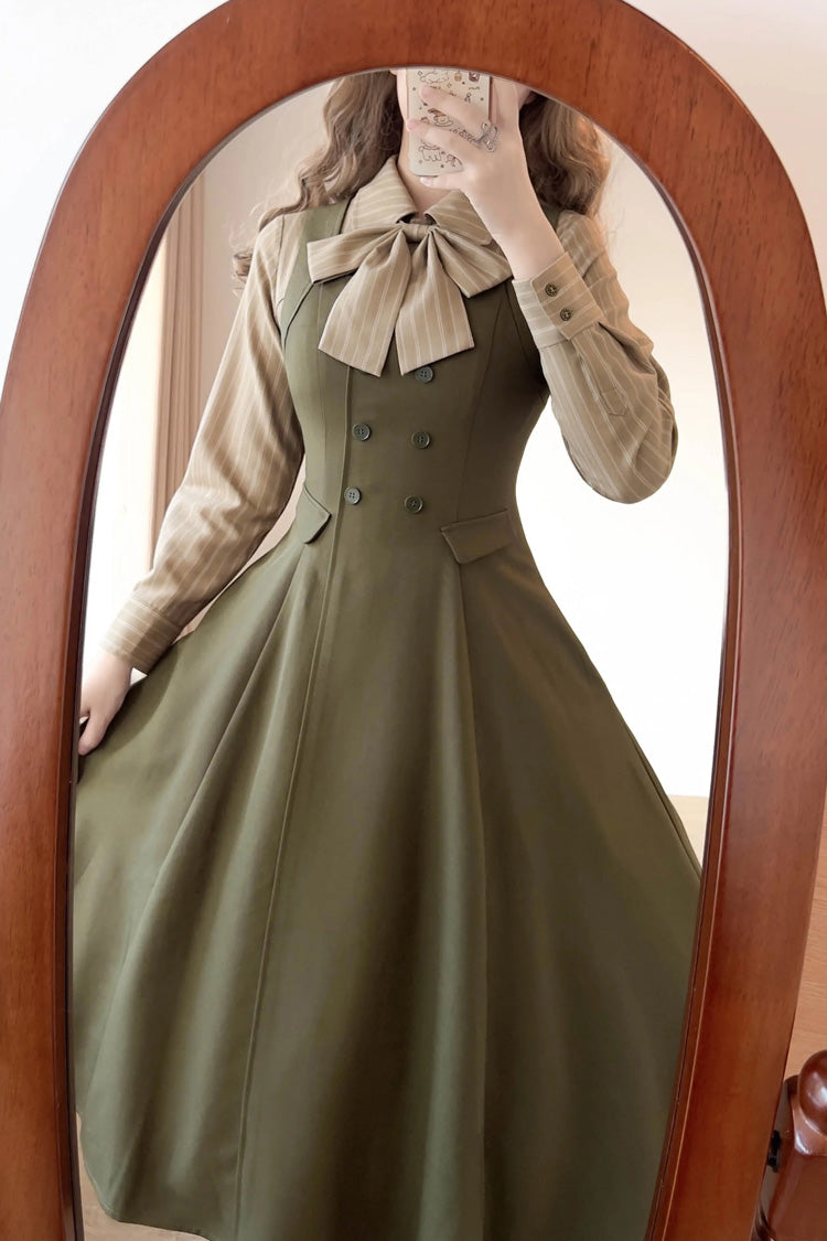 Green [Misty Shirt Forest] Square Collar Sleeveless Ruffled British Style Classic Vintage Elegant Lolita Jsk Dress - Product - 6