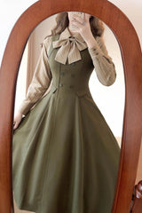 Green [Misty Shirt Forest] Square Collar Sleeveless Ruffled British Style Classic Vintage Elegant Lolita Jsk Dress - Product - 6