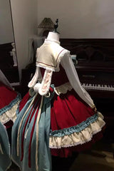 Red [Happy New Year] Ruffled Open-Front Bow Sweet Chinese Style Lolita Jsk Dress Set - Product - 5