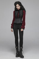 Black Stand Collar Sleeveless Floral Embroidery Lace Mesh Women's Gothic Waistcoat - Product - 4